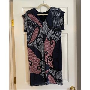 Theory Silk Slip Dress with Modern Pattern